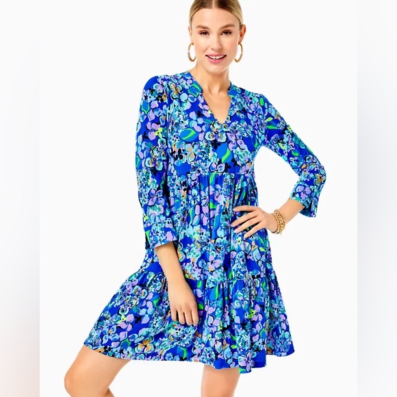 Lilly Pulitzer Dresses & Skirts - Lilly Pulitzer Alaina Blue Grotto Twilight Tropics Tiered Dress – Size Medium